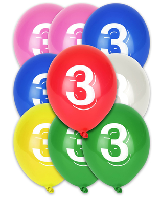  8 Ballons chiffre 3 multicolores 30 cm, fig. 1 