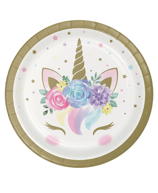  8 Petites assiettes en carton licorne féerique blanches 18 cm, fig. 1 