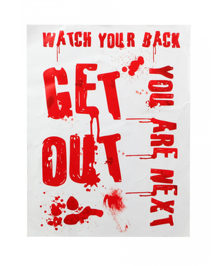  Blutiges Poster Get Out Halloween-Dekoration weiss-rot 42 x 19 cm, fig. 1 