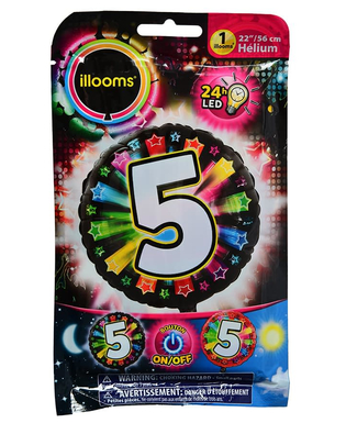  Ballon aluminium chiffre 5 multicolore LED Illooms® 50 cm, fig. 1 