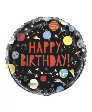  Ballon en aluminium happy birthday univers noir 45 cm, fig. 1 