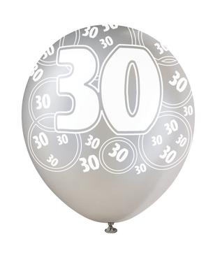  Ballons en latex 30 ans noirs, gris et blancs 30 cm, fig. 1 