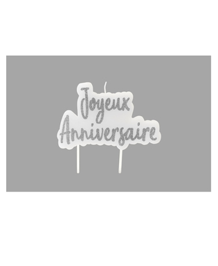  Bougie sur pique joyeux anniversaire argentée pailletée 8 x 5 cm, fig. 1 