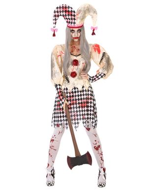  Blutiges Harlekin-Damenkostüm Halloween Zombie weiss-schwarz-rot, fig. 1 