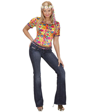  Hippie-Kostüm T-Shirt für Damen bunt, fig. 1 