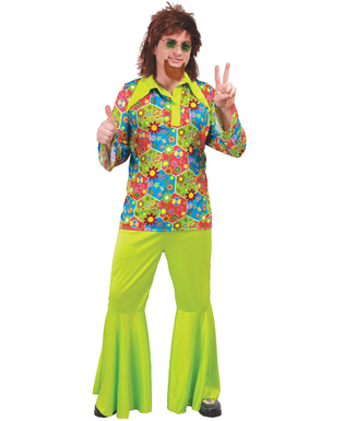  Déguisement hippie vert avec symboles colorés homme, fig. 1 