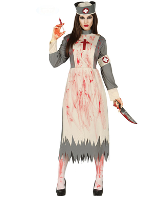  Horror-Krankenschwester Halloween-Kostüm für Damen weiss-grau-rot, fig. 1 