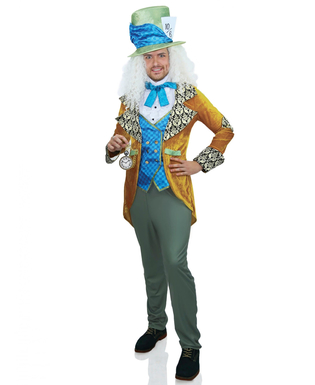  Hutmacher-Herrenkostüm für Karneval Film-Verkleidung blau-gelb, fig. 1 