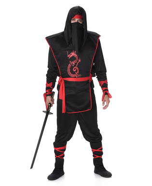  Déguisement ninja noir et rouge homme, fig. 1 