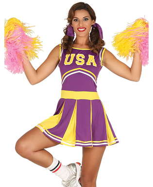  Déguisement pompom girl USA violet et jaune femme, fig. 1 