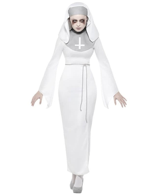  Geister-Nonne Horrorkostüm für Damen Halloween weiss-grau, fig. 1 