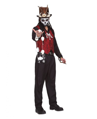  Hexer Voodoo-Kostüm für Herren Halloween-Verkleidung rot-schwarz, fig. 1 