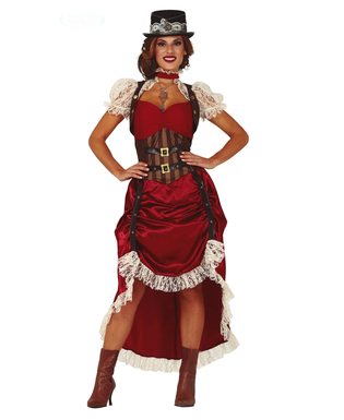  Verführerisches Steampunk-Damenkostüm für Karneval rot-braun-weiss, fig. 1 