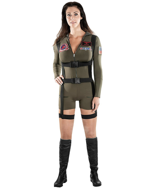  Top Gun™-Damenkostüm sexy Pilotin für Karneval grün-schwarz, fig. 1 