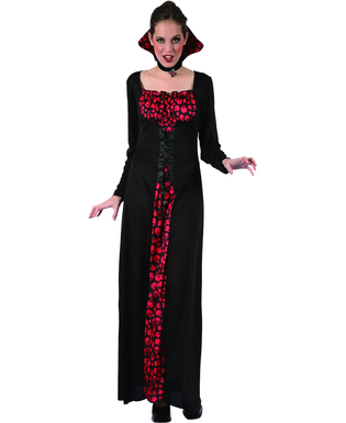  Langes Vampirkleid mit Totenkopfmuster für Damen schwarz-rot, fig. 1 