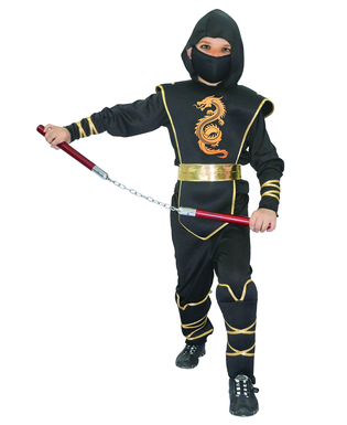  Heldenhaftes Ninja-Krieger Kostüm für Kinder schwarz-gold, fig. 1 