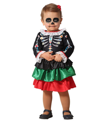  Dia de los muertos-Skelettkostüm für Mädchen Kostüm für Kleinkinder bunt, fig. 1 