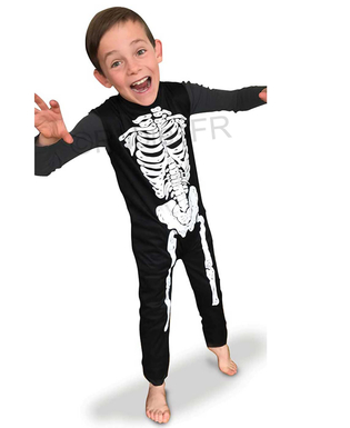  Skelett-Kostüm für Jungen Halloween-Overall schwarz-weiss, fig. 1 