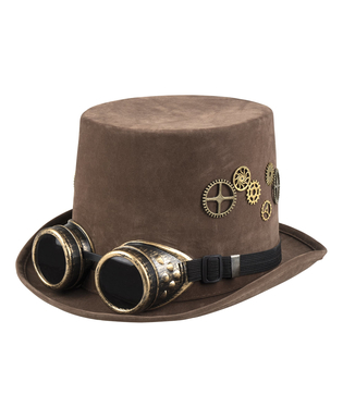  Chapeau haut de forme marron rouages lunettes Steampunk adulte, fig. 2 