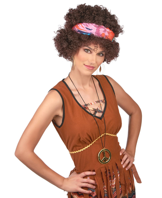  Hippie Afro Perücke für Erwachsene braunhaarig, fig. 2 