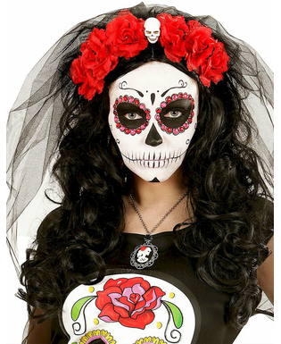  Coiffe fleurs rouges avec tête de mort femme Dia de los muertos, fig. 1 