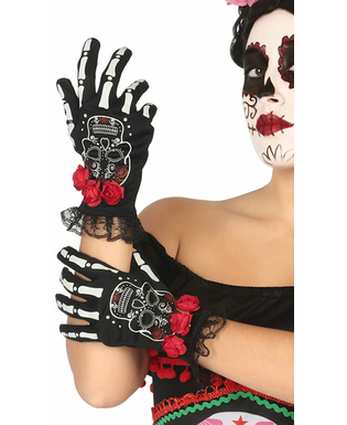  Gants courts squelette mexicain femme Dia de los muertos, fig. 1 