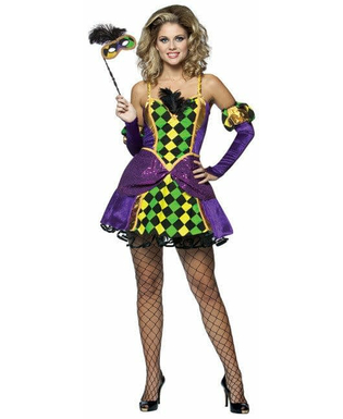  Carnival Harlequin Costume for Women clown purple-yellow-green, fig. 1 