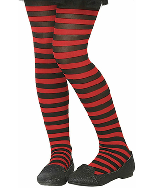  Strumpfhose für Kinder gestreift Accessoire Fasching rot-schwarz, fig. 1 