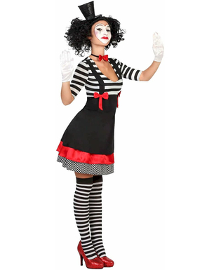  Mime Kostüm für Damen schwarz-rot-weiß, fig. 1 