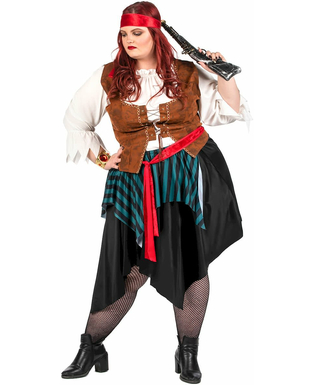  Déguisement pirate rayé bleu et noir grande taille femme, fig. 1 