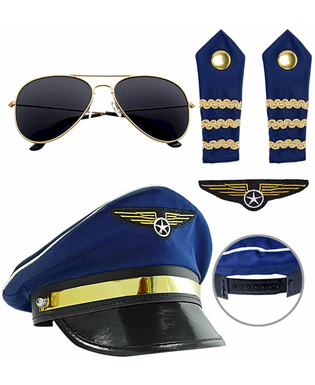  Piloten-Set Accessoire-Zubehör 5-teilig Berufsuniform blau-schwarz-gold, fig. 1 