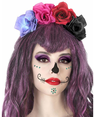  Serre-tête fleurs multicolore dia de los muertos adulte, fig. 1 