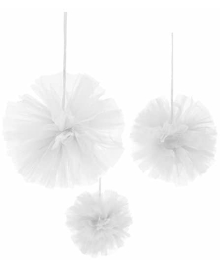  3 Pompons à suspendre en tulle blanc 15, 20 et 30 cm, fig. 1 