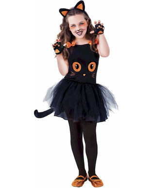  Niedliches Katzen-Kostüm Halloween-Verkleidung für Mädchen schwarz-orange, fig. 1 