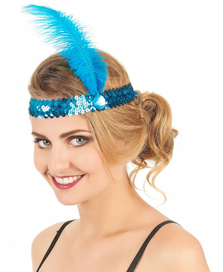  Bandeau Charleston à sequins et plume bleu femme, fig. 2 