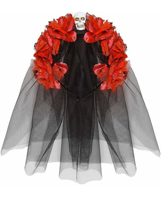  Coiffe fleurs rouges avec tête de mort femme Dia de los muertos, fig. 2 