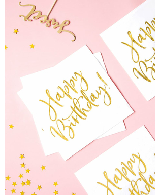  20 Serviettes en papier happy birthday blanches et dorées 33 x 33 cm, fig. 2 