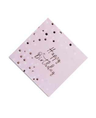  16 Tovaglioli di carta Happy Birthday con coriandoli oro rosa 33 x 33 cm, fig. 1 