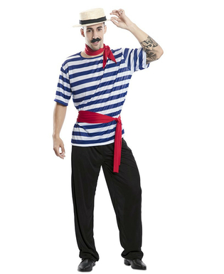  Gondolier-Kostüm für Herren Faschingskostüm schwarz-blau-rot, fig. 1 