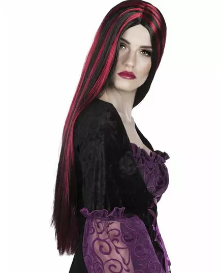Parrucca lunga rossa e nera da donna per Halloween