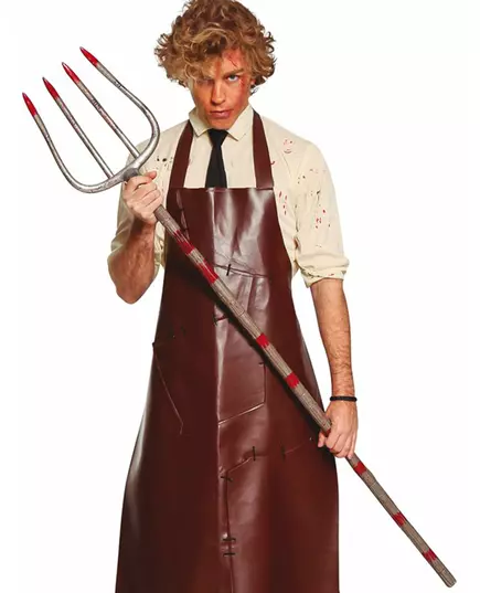 Blutverschmierte Heugabel Zubehör für Halloween Spielzeug-Waffe silber-rot 155 cm