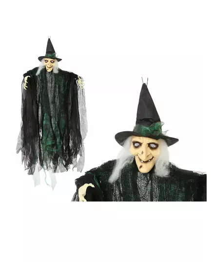 Nachtleuchtende Hexe Hängedekoration für Halloween schwarz-grün 110 cm
