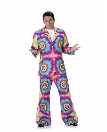 Hippiekostüm für Herren Batik bunt, Größe: Medium