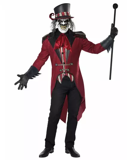 Schauriger Dompteur Herrenkostüm für Halloween Hutmacher rot-schwarz-gold, Größe: Large