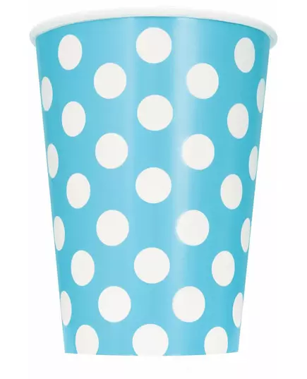 6 blaue gepunktete Pappbecher 354 ml