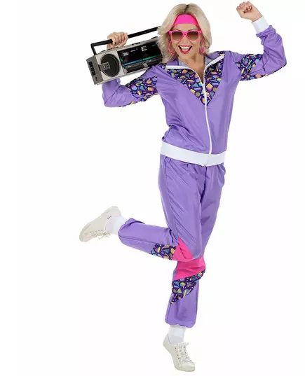 80er-Jahre Trainingsanzug für Damen lila-pink-weiss, Größe: Small
