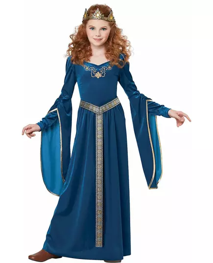 Edles Mittelalter-Prinzessin Karnevalskostüm für Mädchen blau-gold, Größe: 10-12 Jahre (148 cm)