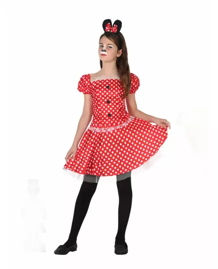 Maus Kostüm für Mädchen rot weisse Punkte, Größe: 7-9 Jahre (130-145 cm)