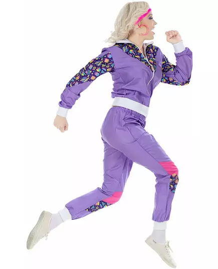 80er-Jahre Trainingsanzug für Damen lila-pink-weiss, Größe: Small, image 2