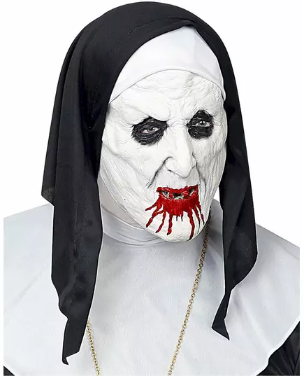 Maschera mezza testa da suora orribile con copricapo da adulto, image 2